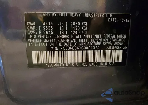 2016 Subaru Legacy 2.5I Premium z USA, uszkodzony, nr VIN 4S3BNBD6XG3031379